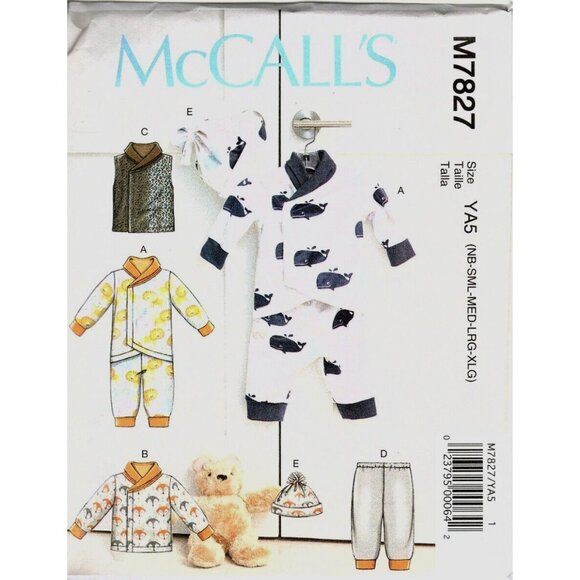 McCall's M7827 NB to XL Infant Bunting, Top, Pants, Hat New Uncut Sewing Pattern - Picture 1 of 2